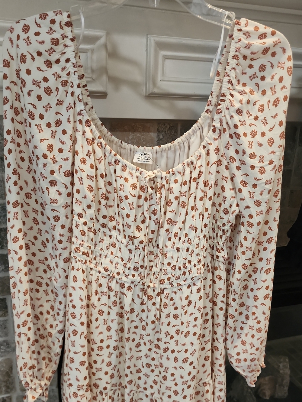 Cotton On Cream Long Sleeve Dress with Rust Floral Motif